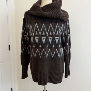 Banana Republic Women's Brae Fair Isle Alpaca Sweater Turtleneck Brown Size XS
